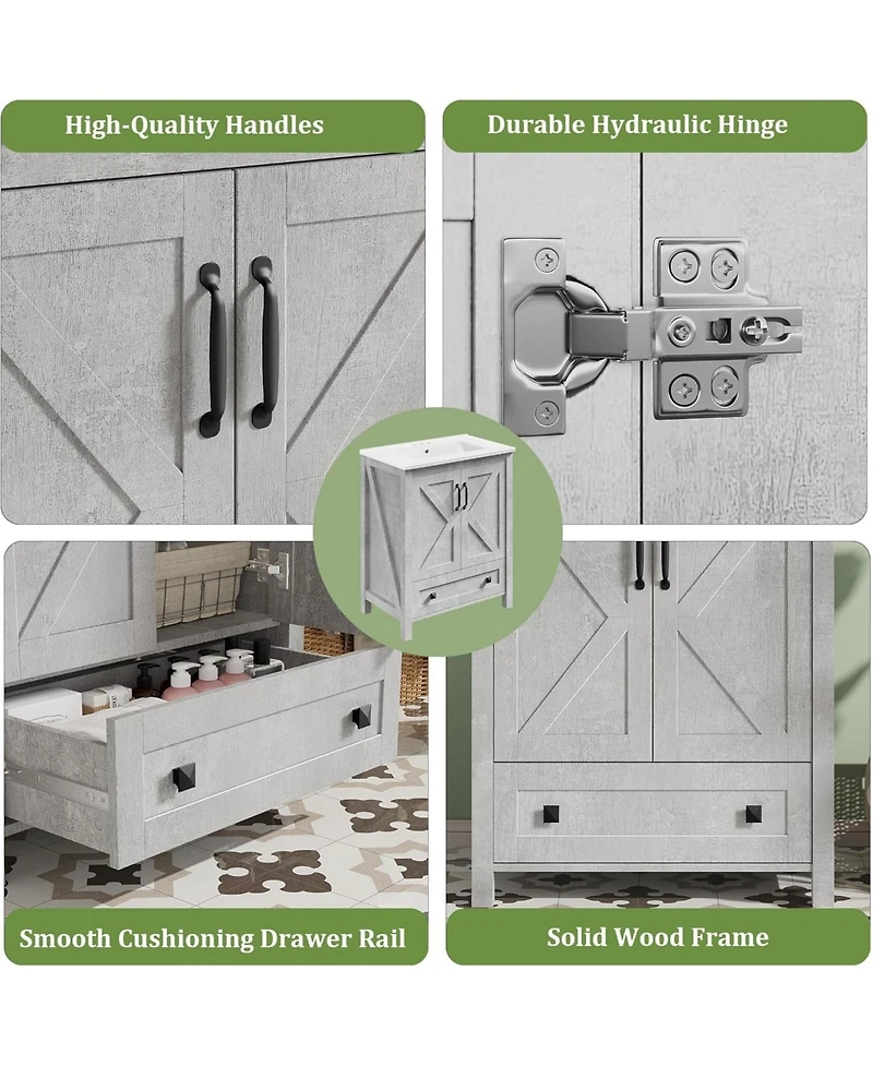 gaomon Bathroom Vanity with Ceramic Sink, Freestanding Cabinet with 2 Doors and Drawer Storage, Compact Design for Small Bathroom