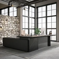 logicfox 86inch Large L Shaped Executive Desk with Universal Charging Ports and Cable Management