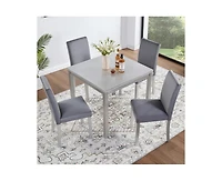 sumyeg 5-Piece Silver Grey Crystal Accent Wood Dining Set with Square Kitchen Table and 4 Upholstered Chairs