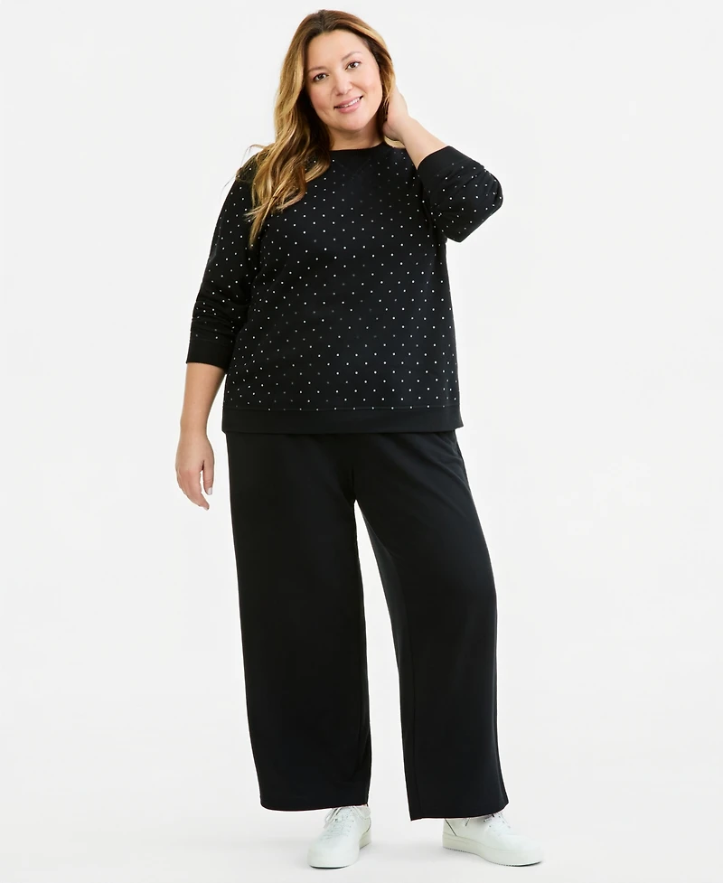Style & Co Plus Polka Dot Crewneck Long-Sleeve Sweatshirt, Macy's Exclusive