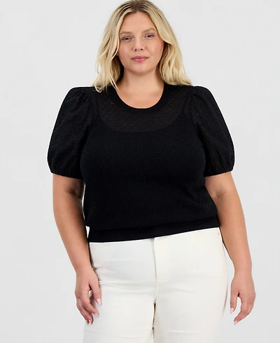 Style & Co Plus Puff-Sleeve Pointelle Sweater, Macy's Exclusive