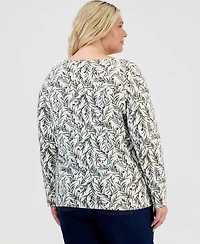 Style & Co Plus Hidden Bells Floral Scoop Neck Long-Sleeve T-Shirt, Macy's Exclusive