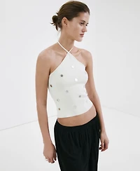 Mango Women's Metallic Appliques Halter Top