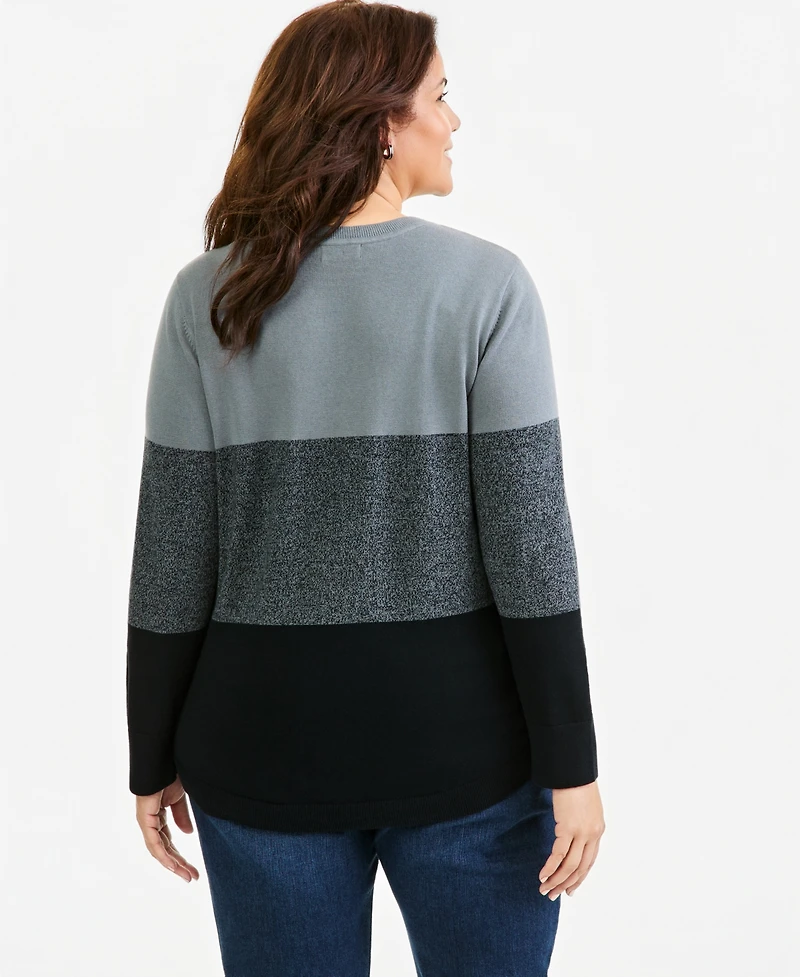 Style & Co Plus Colorblocked Curved-Hem Sweater, Macy's Exclusive