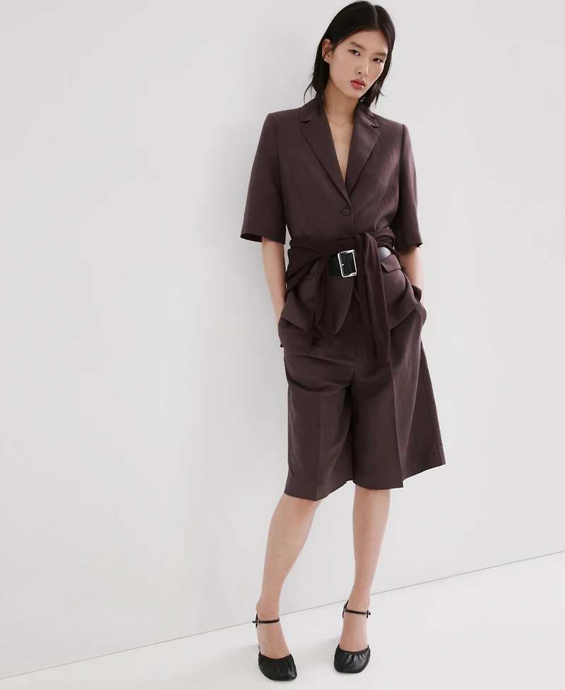 Mango Women's Belted Linen Suit Blazer
