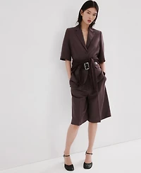 Mango Women's Belted Linen Suit Blazer