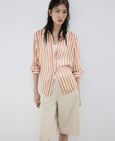 Mango Women's Semi-Transparent Striped Lyocell Shirt