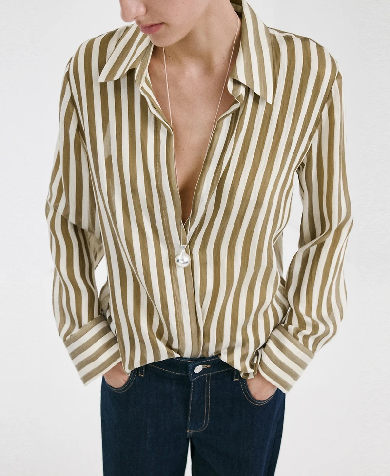 Mango Women's Semi-Transparent Striped Lyocell Shirt