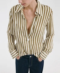 Mango Women's Semi-Transparent Striped Lyocell Shirt