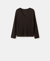 Mango Women's V-Neck Lace Pattern Knitted Sweater