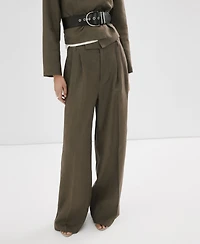 Mango Women's Straight Linen-Blend Pants