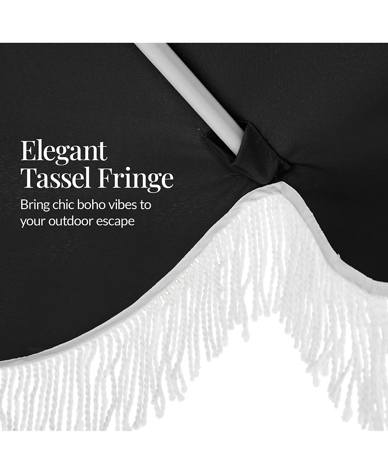 Best Choice Products 9ft Fringe Market Umbrella – Boho Patio Sunshade w/ Tilt, UPF50+, Steel Pole for Table, Pool, Deck