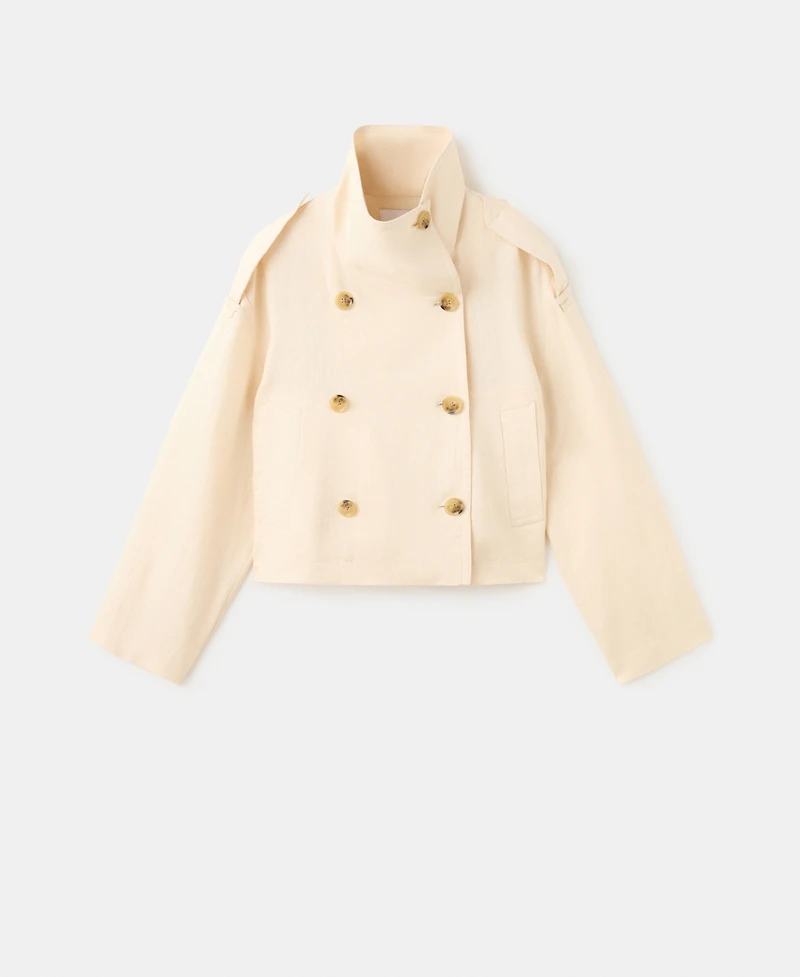 Mango Women's Funnel-Neck Linen Trench Coat