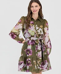 Anne Klein Women's Tiered Chiffon Tie-Waist Shirtdress