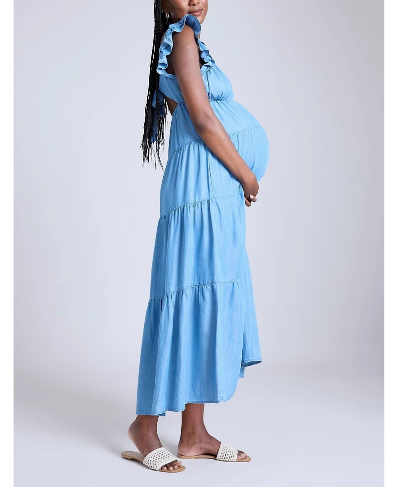 Motherhood Maternity Maternity Ruffle Sleeve Tie-Back Maxi Dress