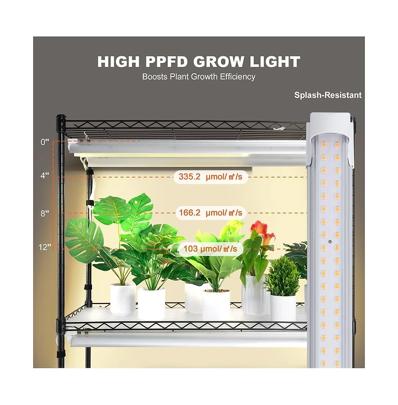 Sugift 4 Tier Plant Stand with 3000K 180W Led Full Spectrum Grow Light