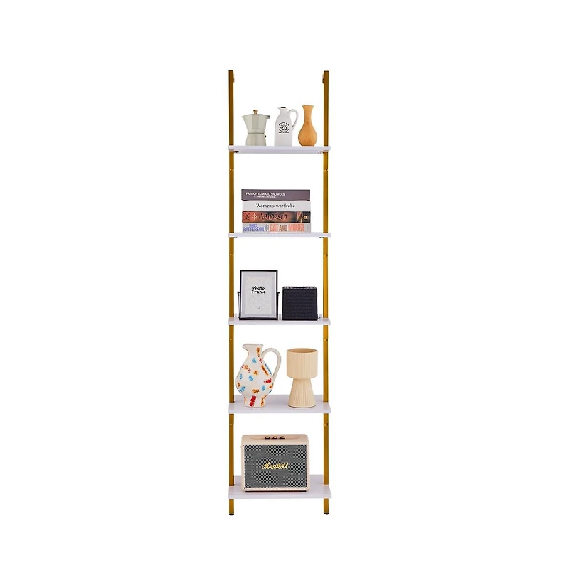Sugift 5 Tier Industrial Ladder Shelf in Open Wall Mount