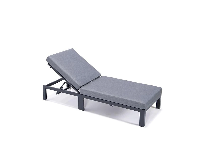 LeisureMod Chelsea Patio Chaise Lounge Chair Set of 2 in Black Aluminum 4-Position Adjustable Reclining Outdoor Sun Lounger for Pool Rust-Proof Frame