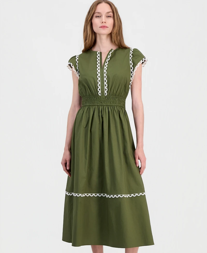 Anne Klein Women's Cotton-Blend Poplin Midi Dress