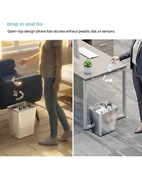 Home Zone Living 3 Gallon Rectangular Open Top Wastebasket, Stainless Steel, Matte Silver