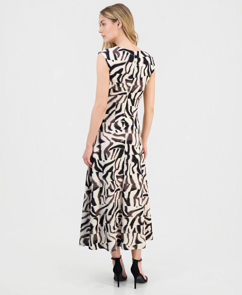 Anne Klein Women's Printed Ruched Pebble Jersey Midi Dress