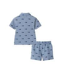Andy & Evan Toddler Boys Toddler/Child Navy Stripe Shark Short Sleeve Cabana Set