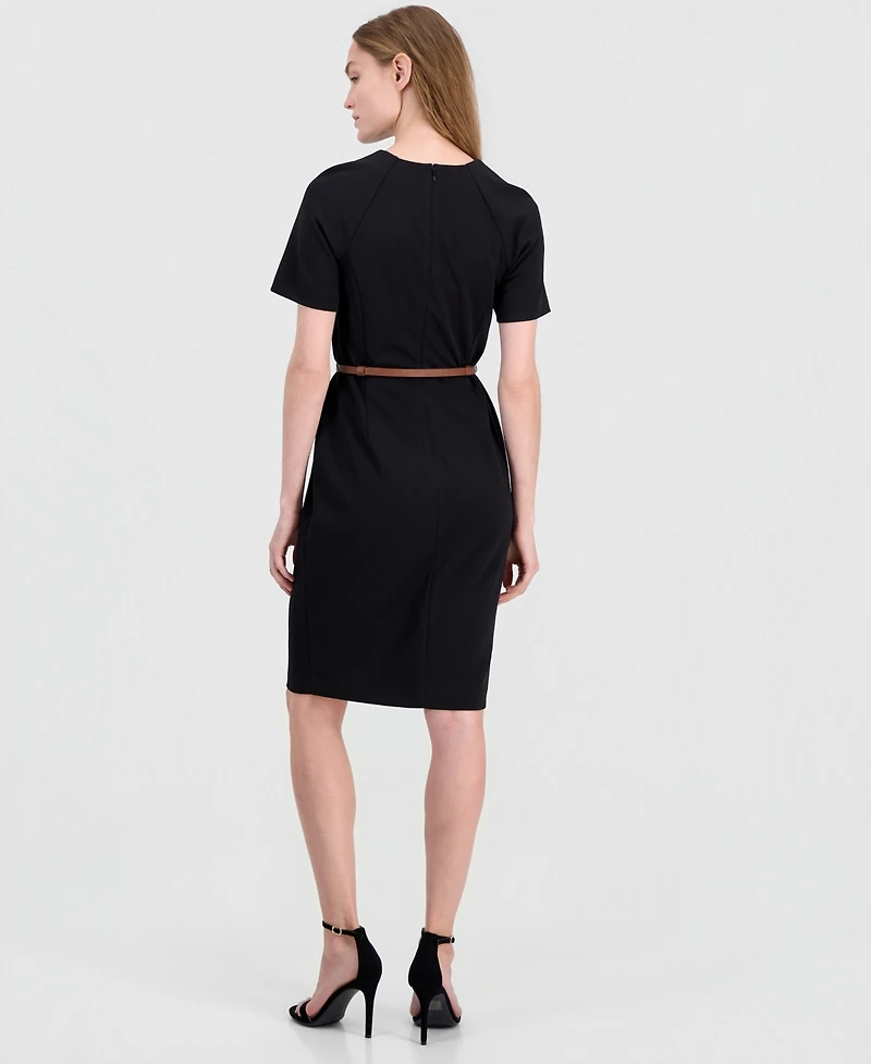 Anne Klein Women's Belted Scuba Crepe Sheath Dress