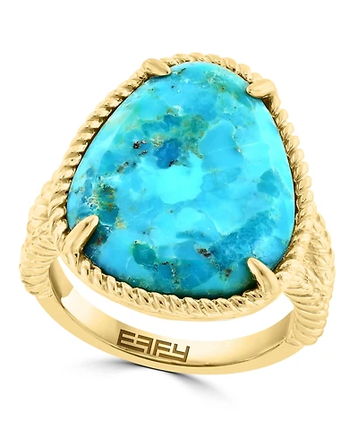 Effy Collection Turquoise Ring in Sterling Silver with 14k Yellow Gold Plating