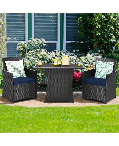 3PCS Patio Rattan Furniture Set Cushion Sofa Armrest Garden Deck