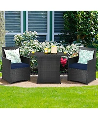 3PCS Patio Rattan Furniture Set Cushion Sofa Armrest Garden Deck