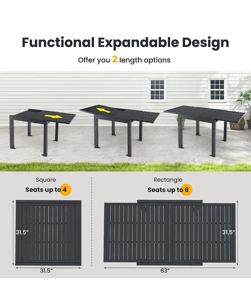 Gymax 7PCS Expandable Outdoor Dining Set w/Slatted Tabletop and Seats for Deck Garden