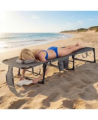 Gymax 2PCS Tanning Chair Portable Chaise Lounge Chair with 4-Position Adjustable Backrest