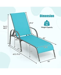 Gymax Set of 2 Patio Lounge Chair Chaise with Adjustable Reclining Armrest