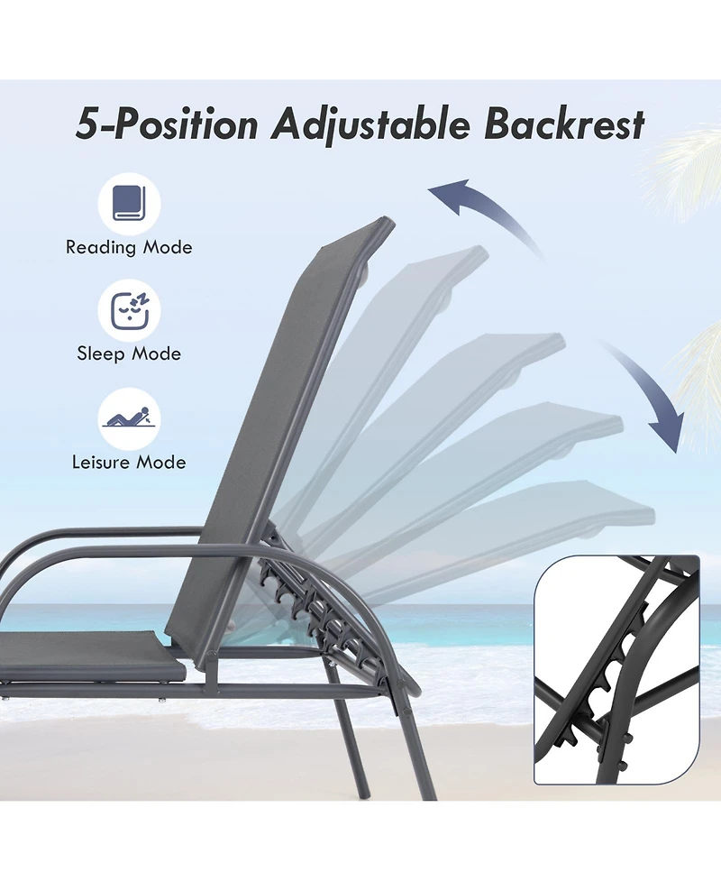 Gymax Patio Lounge Chair Chaise w/ Adjustable Reclining Armrest