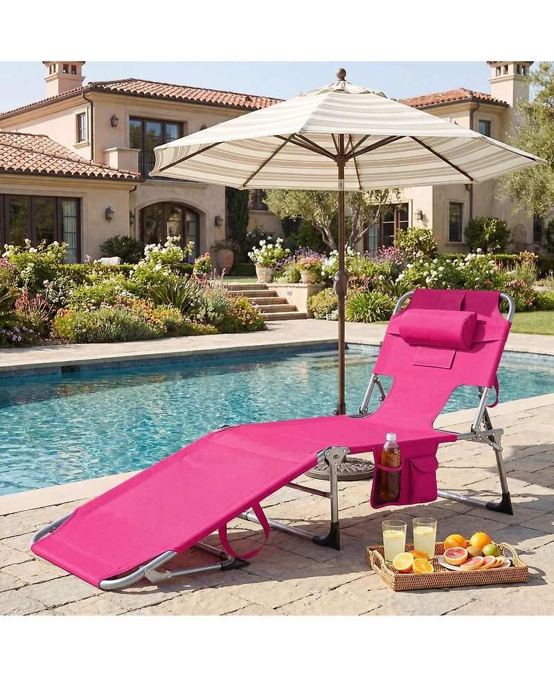 Gymax Set of 2 Tanning Chair with Face and Arm Holes Folding Chaise Lounge Beach Chair w/ Adjustable Backrest