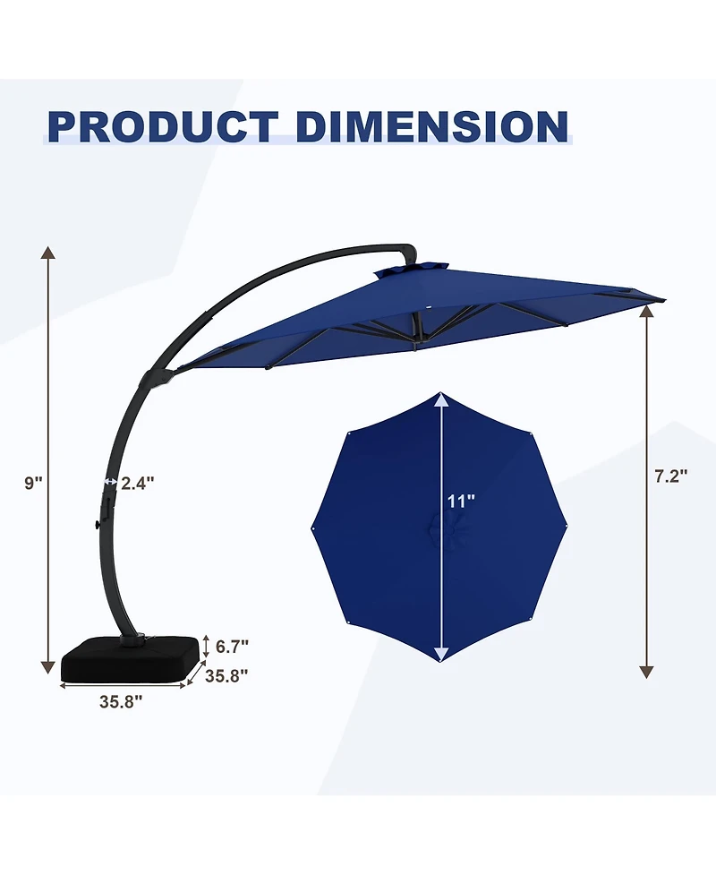 homfan 11Ft Outdoor Patio Umbrella, Curvy Cantilever Umbrella with Base Included, Large Round Offset Aluminium Frame for Patio, Garden.