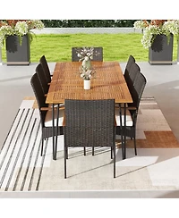 Sugift 9-Piece Outdoor Pe Rattan Patio Dining Set with Acacia Wood Table