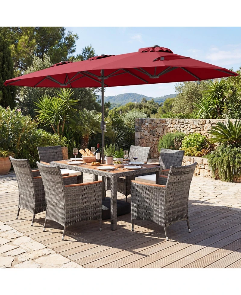 Sugift 8-Piece Patio Dining Set with Double-Sided Market Umbrella