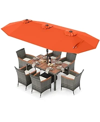 Sugift 8-Piece Outdoor Wicker Dining Furniture with Double-Sided Patio Umbrella