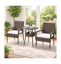 Gouun 3 Piece Patio Furniture Set, Pe Wicker Chairs and Tempered Glass Top Table for Garden