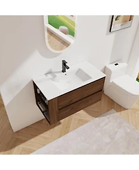 Sillysis Wall Mounted Bathroom Vanity with Ceramic Sink, 2 Soft Close Drawers, Adjustable Shelf for Modern Small Bathroom