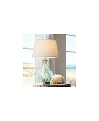 360 Lighting Coastal Accent Table Lamp with Table Top Dimmer Gray Glazed Glass White Fabric Tapered Drum for Bedroom (Color May Vary)