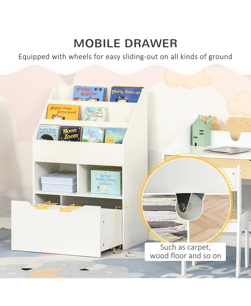 Homcom Kids Storage Bookcase Stand with Drawer for Toys & Books, White
