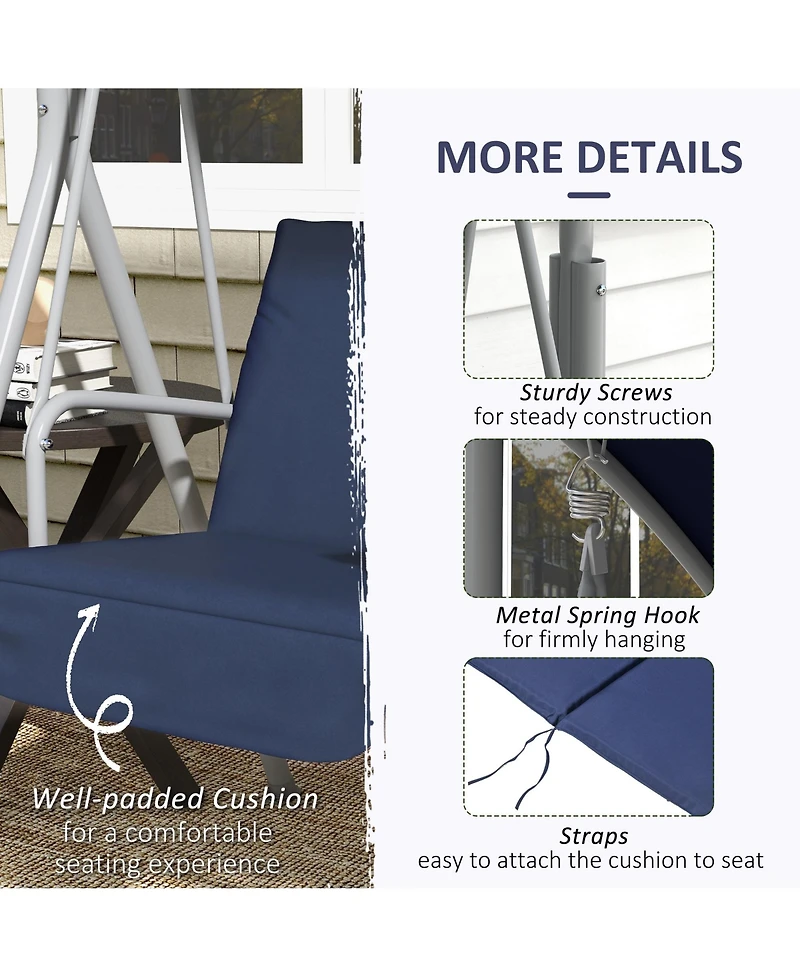 Outsunny 2 Person Porch Swing with Canopy, Table, Storage Console, Blue