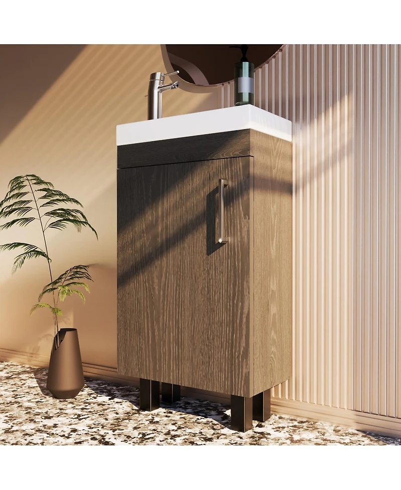 Sillysis Freestanding Bathroom Vanity with Ceramic Sink, Modern Space-Saving Storage Cabinet for Small Bathrooms