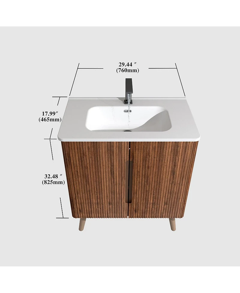 Sillysis Freestanding Bathroom Vanity with Sink, Modern Striped Walnut Texture, Adjustable Shelves for Ample Storage
