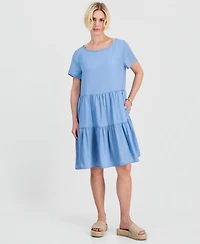Style & Co Petite Round-Neck Tiered Short-Sleeve Dress, Macy's Exclusive