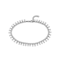 Curata Jewelry 925 Sterling Silver 10 Inch Rhodium Plated Round Link With Hanging Rhombus Adjustable Anklet