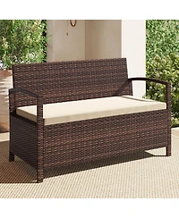 Gouun 2-Seater Pe Wicker Storage Bench with Cushion and 42-Gallon Deck Box