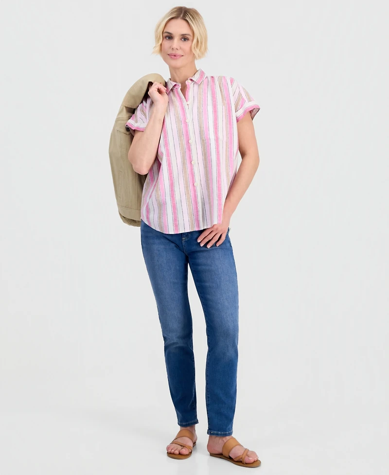 Style & Co Petite Striped Button-Up Camp Shirt, Macy's Exclusive